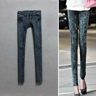 Hole feet pants pencil blue sequined jeans worn female long pants washed sold off the shelf 653