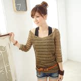JOICE 2010秋 韩版新品 七分蝙蝠衫袖 镂空针织衫 女6177