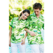 海南岛服 绿色椰子树衬衫 纯棉男女款情侣装 三亚沙滩套装