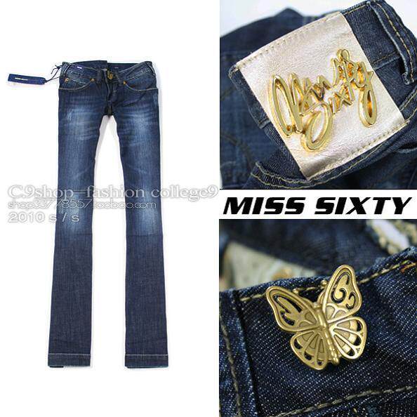 MISS SIXTY 精致蝴蝶钮扣金属LOGO舒适修身弹力微喇牛仔裤