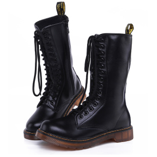  特价秋冬14孔真皮马丁靴女款牛皮靴军靴机车靴中筒骑士靴单靴