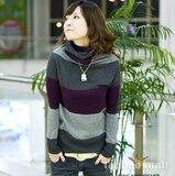 新年特供 疯狂秒杀 韩版羊绒棉堆堆领大条纹毛衣 秒杀价35元
