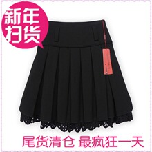 QH68020韩版百褶裙中裙新款蕾丝2011秋冬季冬裙女裙子半身裙梦可