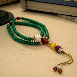  优质正品天然绿松石藏式108颗佛珠多层手链纳福迎瑞