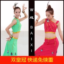 双皇冠民族服装傣族舞蹈演出服装孔雀舞蹈服装女傣族裙子表演服饰