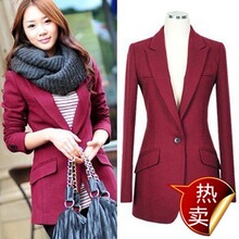 韩国超显瘦中长款毛呢西装一粒扣修身女装韩版OL小西服小外套1023