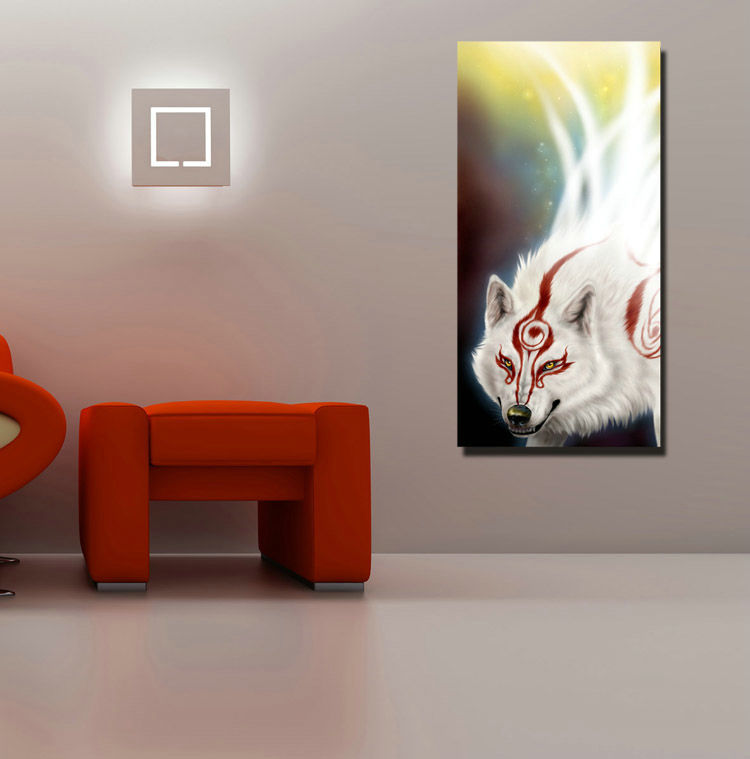 竖版白狐-客厅装饰画 玄关过道挂画 书房壁画 年轻人房间墙画挂钟