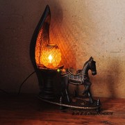 定制东南亚床头灯手工创意可爱马摆件台灯实木卧室台灯客厅灯具灯