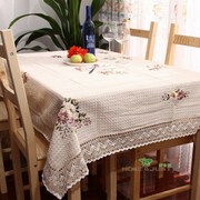 桌布布艺长方形棉麻手工丝带绣花餐桌布圆桌布台布茶几布防尘盖巾