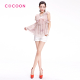 COCOON2012新品V领荷叶边印花无袖上衣两件套212405027原价1268
