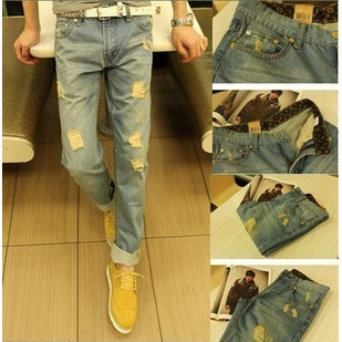  新款乞丐裤林弯弯裤子破洞牛仔裤日韩版陈冠希潮流潮男裤子