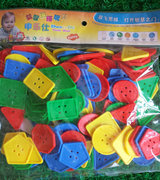 几何纽扣穿线积木，塑料幼儿园拼图智力，拼插早教儿童益智玩具3-7岁