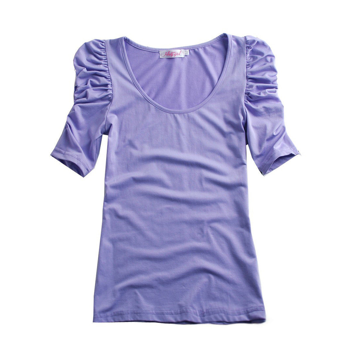 两件包邮！韩版清仓女装短袖纯棉修身打底衫泡泡袖T恤（多色）