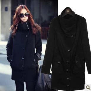 2010欧美明星同款,时尚立领,毛呢,<em>黑色,修身长</em>