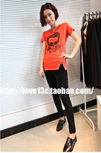 *M"S*欧美夏季新款 小开叉背后拉链劲爆摇滚鬼头女装短袖T恤上衣