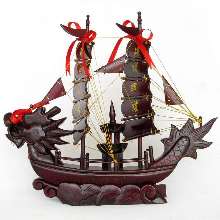 【百年老店】红木船工艺品 龙船风水摆件 帆船模型 50cm 一帆风顺