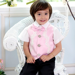 2012<em>夏装</em>新款 韩国<em>男童</em> 花童 演出服 粉缎<em>马甲</em>