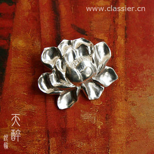  【天醉】牡丹绽放990纯银足银女项链吊坠手工银饰ph7素su生日礼物