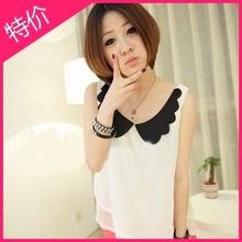 2012夏季 女生必备娃娃领双层雪纺衫糖果色无袖大码宽松背心T恤潮