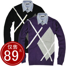 原价399元 EPTISON 菱形拼接线条V领毛衣1030004