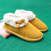 冬季远港纯色蝴蝶结套脚防滑男女居家棉鞋室内保暖鞋包跟棉拖