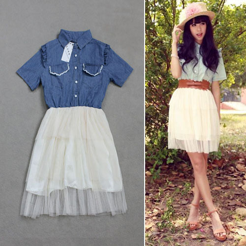 vivi magazine article 2012 new summer dress retro cowboy net yarn chiffon long skirt wild wave of 606