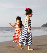 条纹裙海军风女童海边沙滩连长衣裙波西米亚风大摆长裙儿童女