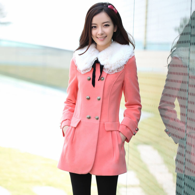 韩版显瘦毛领呢子外套...