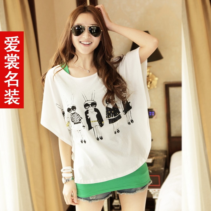 Any 2 for post 2013 summer Korean loose bat sleeve two piece ladies short sleeve shirts at the end of t shirts women