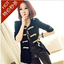 秒杀2012新款春装 欧美 女装 拿破仑金扣毛线长袖外套8085#