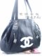 香奈儿 CHANEL PU皮 黑色 束口 单肩包 手提包 09 春夏 秋冬