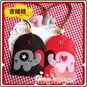 Y010 情侣小象 双层钥匙包 diy手工不织布材料包