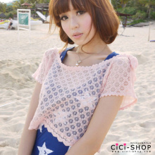 秋之惑CICI-SHOP 2010秋装VIVI日系镂空蕾丝蝴蝶结短款T恤8A003