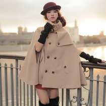 2012秋冬女装新款欧美时尚英伦风范双排扣毛呢子外套斗篷披肩大衣