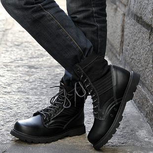  韩版潮流男士真反绒皮靴子英伦时尚短军靴子特种兵高帮复古马丁靴