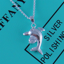 925 collar de plata de ley cuenta con diamante de delfines collar de imitación Tiffany Clase A mens collar de regalo