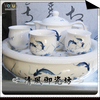 景德镇陶瓷器 骨瓷茶具套装 青花瓷 年年有鱼 1壶6杯带茶盘
