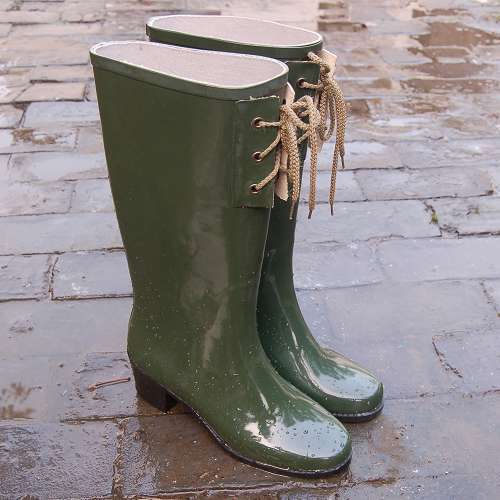好搭雨鞋 胶鞋 水鞋 绿色白点款雨靴套鞋水靴,时