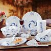 景德镇陶瓷器餐具56头套碗骨瓷，餐具套装青花，瓷釉中彩年年有余