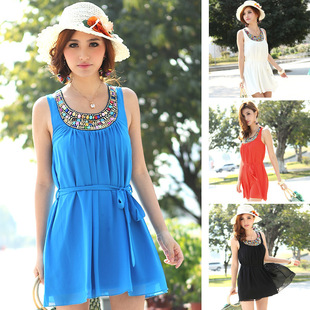 <span class=H>vero</span>专柜 2012正品 <span class=H>moda</span>甜美镶钻背心雪纺<span class=H>连衣裙</span>长裙