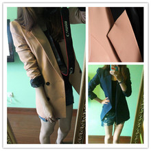 【DIEDIE】2012欧美 <span class=H>裸色</span>/藏蓝色黑领子拼接修身双排扣耸肩西装
