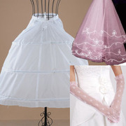 婚纱礼服旗袍配用粉色三件套红色三件套新娘三件套头纱手套裙撑