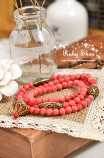  RubyShop 民族风尼泊尔手工铜珠水晶手链 项链 碧玺 草莓晶 送盒