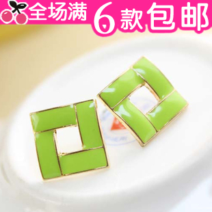  满6款包邮 韩版小饰品批发 糖果色 甜美 滴油方形 耳钉 耳环