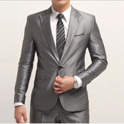 男款韩版修身西服小西装 银灰色男士单扣收腰休闲西装上衣 D06