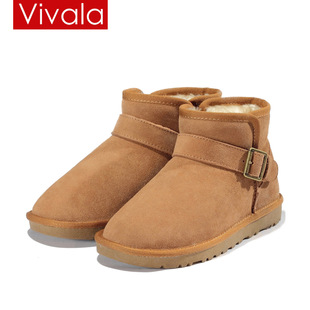  Vivala雪地靴 女 5859情侣款短靴子 男牛皮秋冬防水低筒 正品包邮