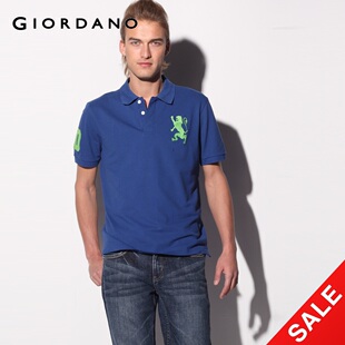 Giordano men's  snap up limited edition summer stretch skinny Lion movement Polo01010180