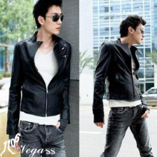 2010秋 新 潮流时尚 韩版斜拉链机车款修身短款男士休闲皮衣 外套