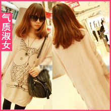 新款春装2012韩版女装猫头鹰~蝙蝠式宽松t恤新品双金冠店H607