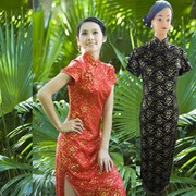中式婚礼礼服礼仪服装蕾丝旗袍裙，夏装加大码，旗袍妈妈女式改良